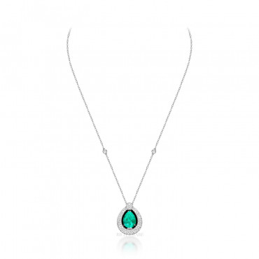 EMERALD, ONYX AND DIAMOND PENDENT NECKLACE